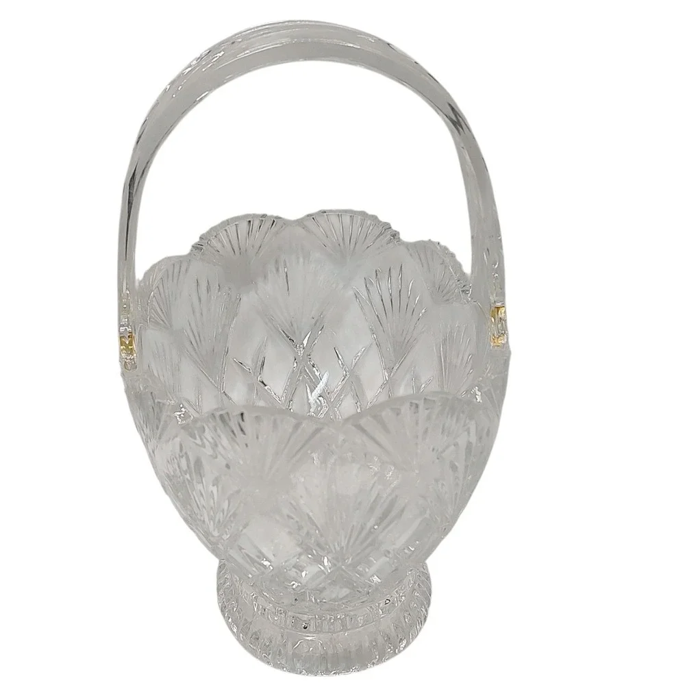 Imperial Slovakia‎ Lead Crystal Basket with Handle Diamond Fan Pattern SEE
